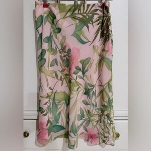 Ann Taylor Pink and Green Leaf Print Skirt